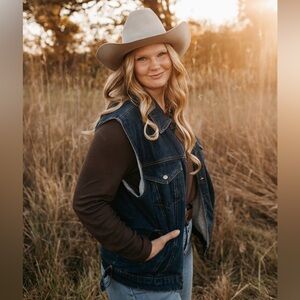 Current Seen dark wash denim hoodie vest biker street wear